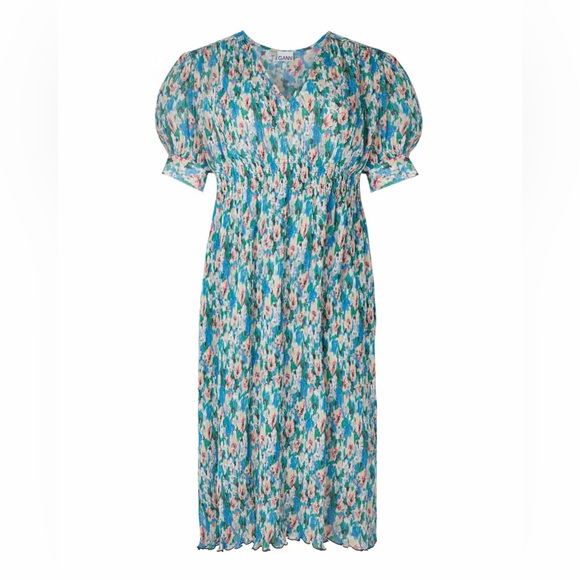 GANNI floral print smocked plisse georgette mini dress - Picture 7 of 7
